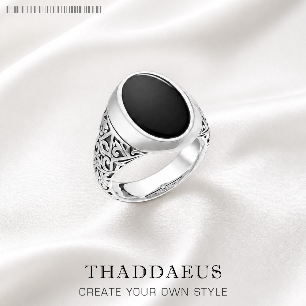 Mens Signet Ring - Cincin tanda tangan Oval hitam, Perhiasan