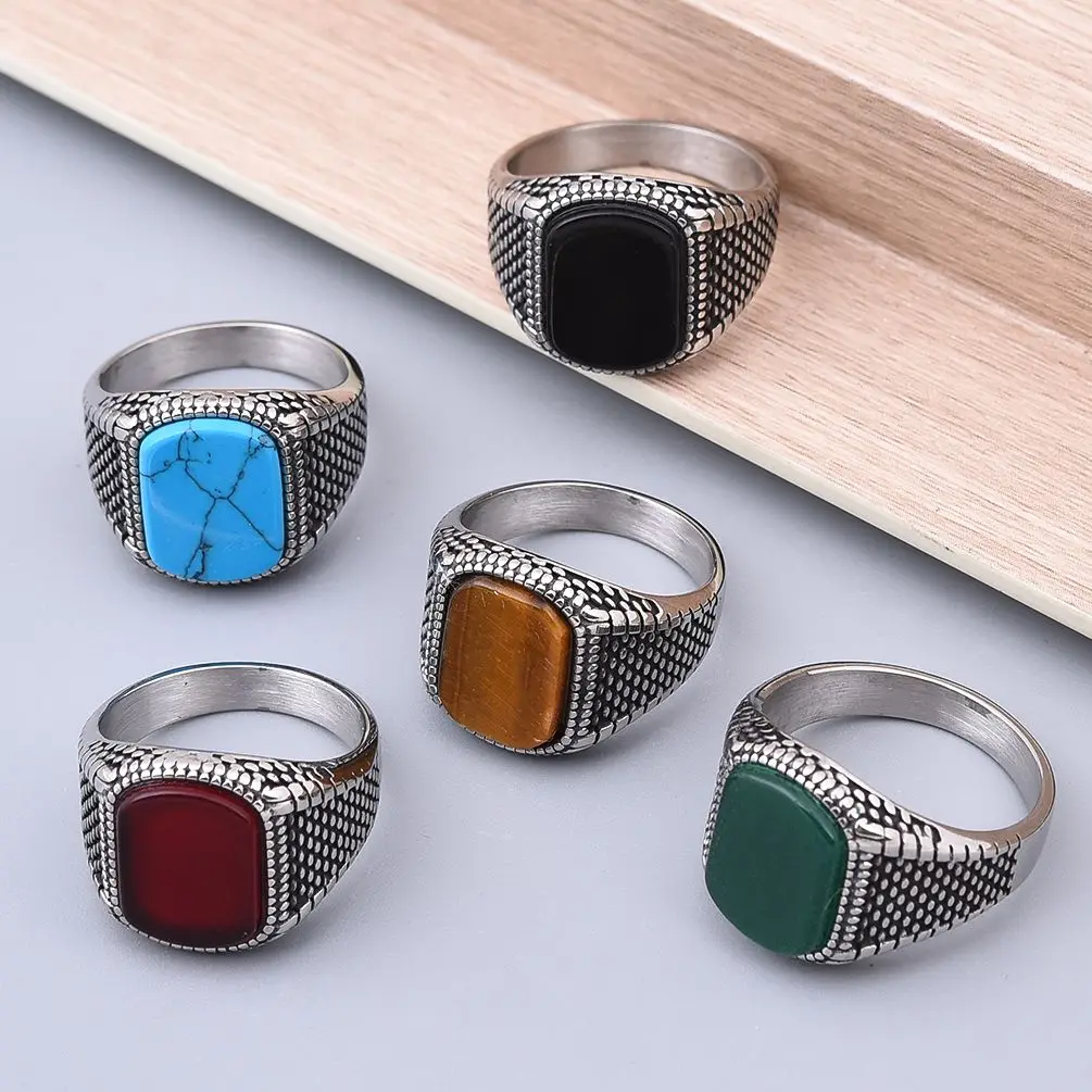 Mens Signet Ring - R3248 cincin Onyx baja antikarat 316LStainless