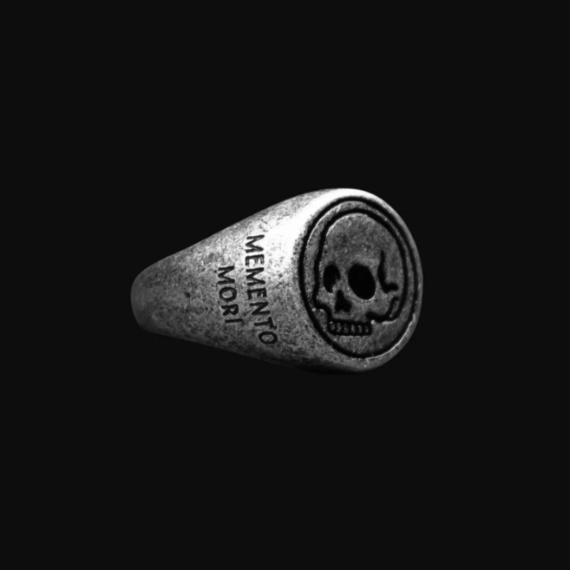Mens Signet Ring - 2025 Memento Mori Cincin Baja Tahan
