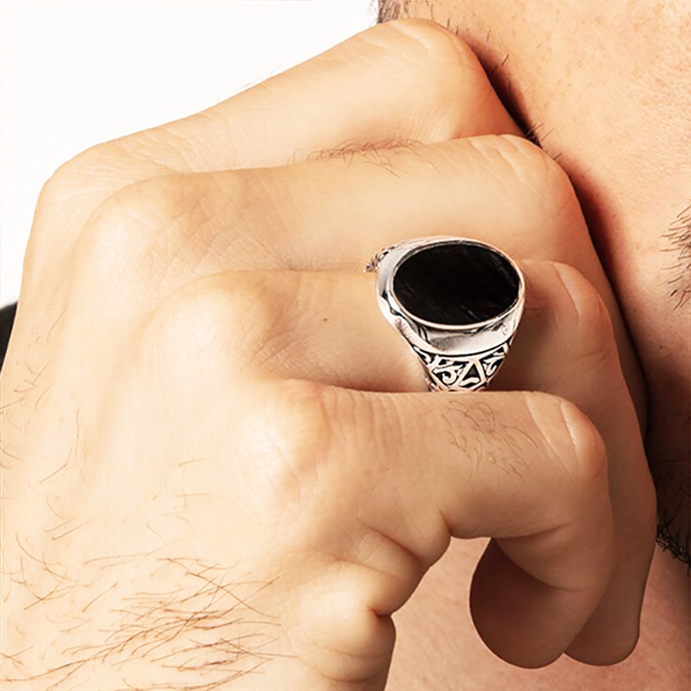 Cincin tanda tangan Oval hitam - Mens Signet Ring ulasan dan harga