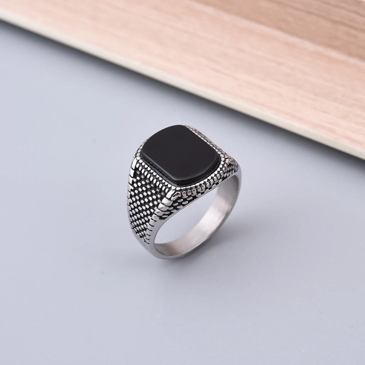 R3248 cincin Onyx baja antikar - Mens Signet Ring ulasan dan harga