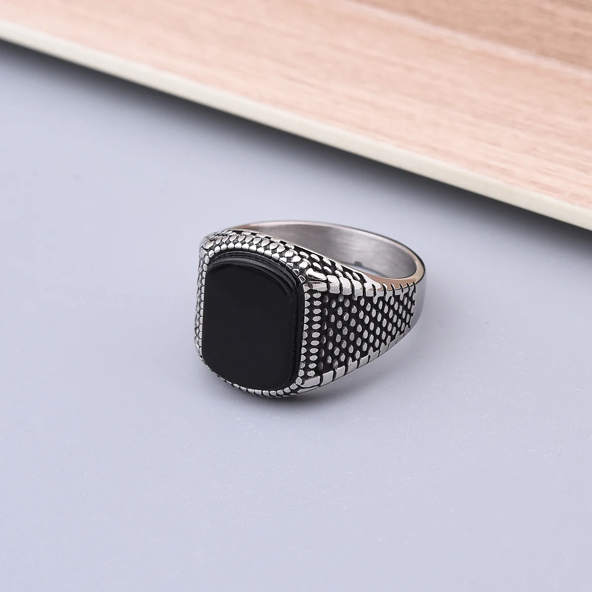 R3248 cincin Onyx baja antikar - Mens Signet Ring ulasan dan harga