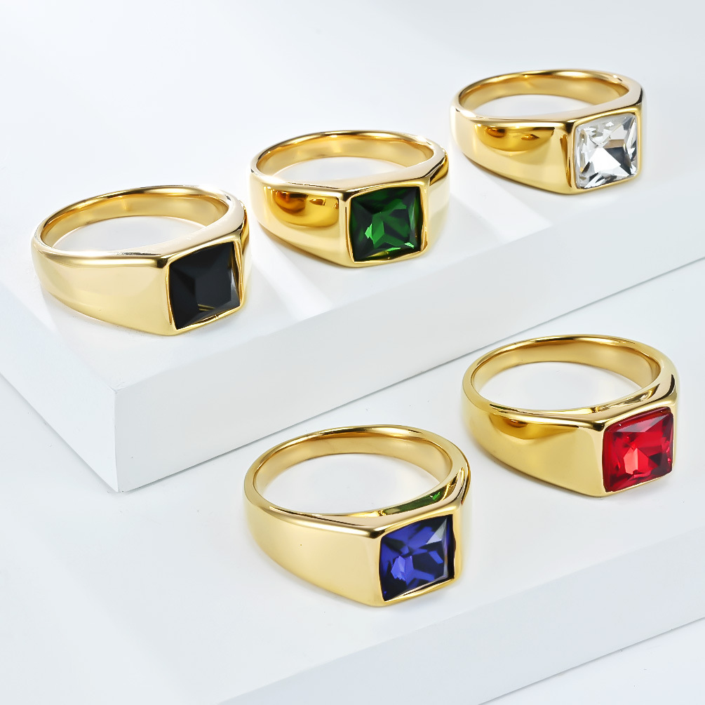 Cincin Stempel Permata Persegi - Mens Signet Ring ulasan dan harga