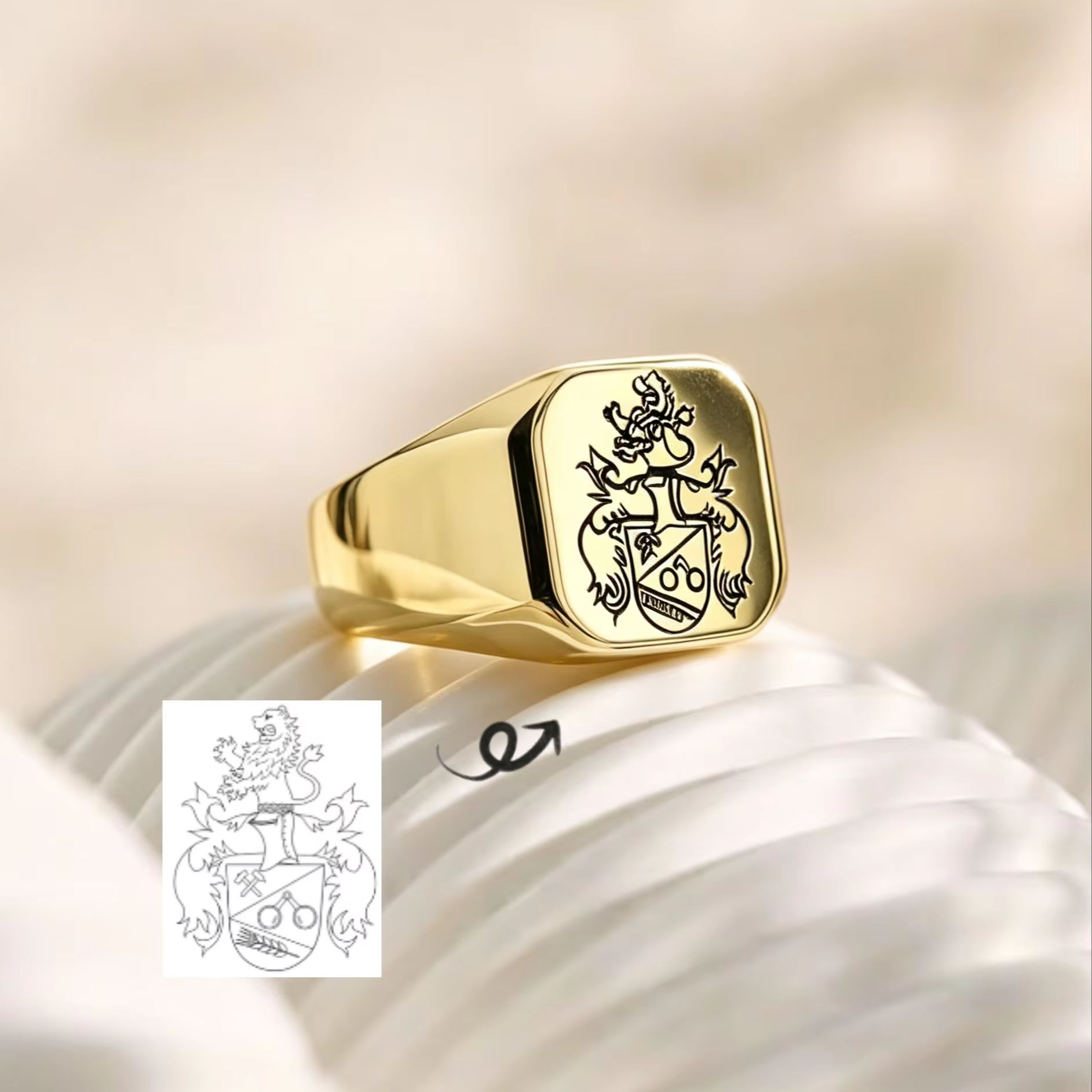 Cincin Stempel Lambang Keluarg - Mens Signet Ring ulasan dan harga