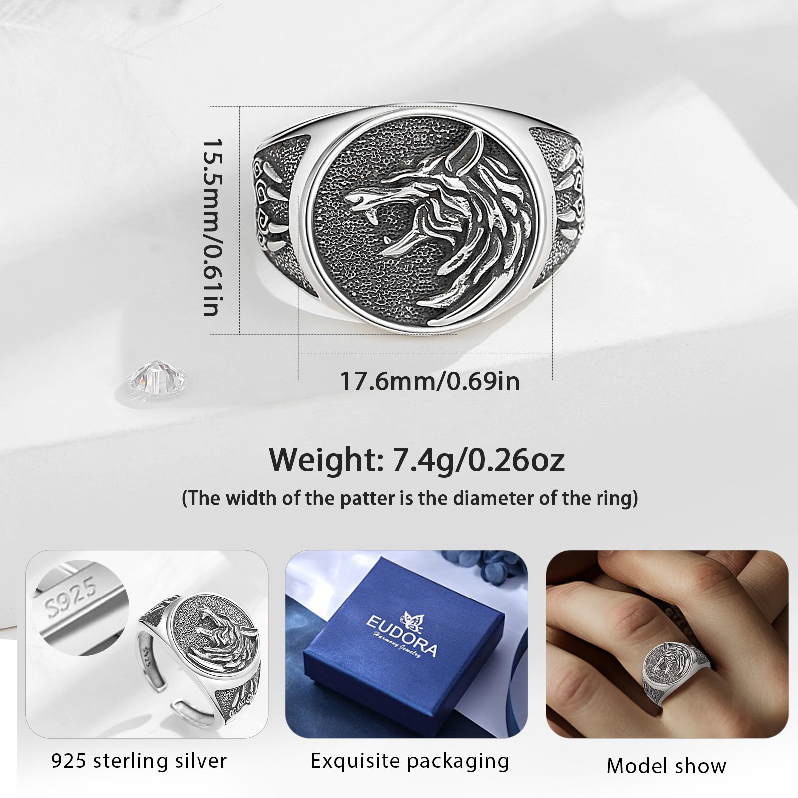 Eudora 925 perak murni Viking  - Mens Signet Ring ulasan dan harga