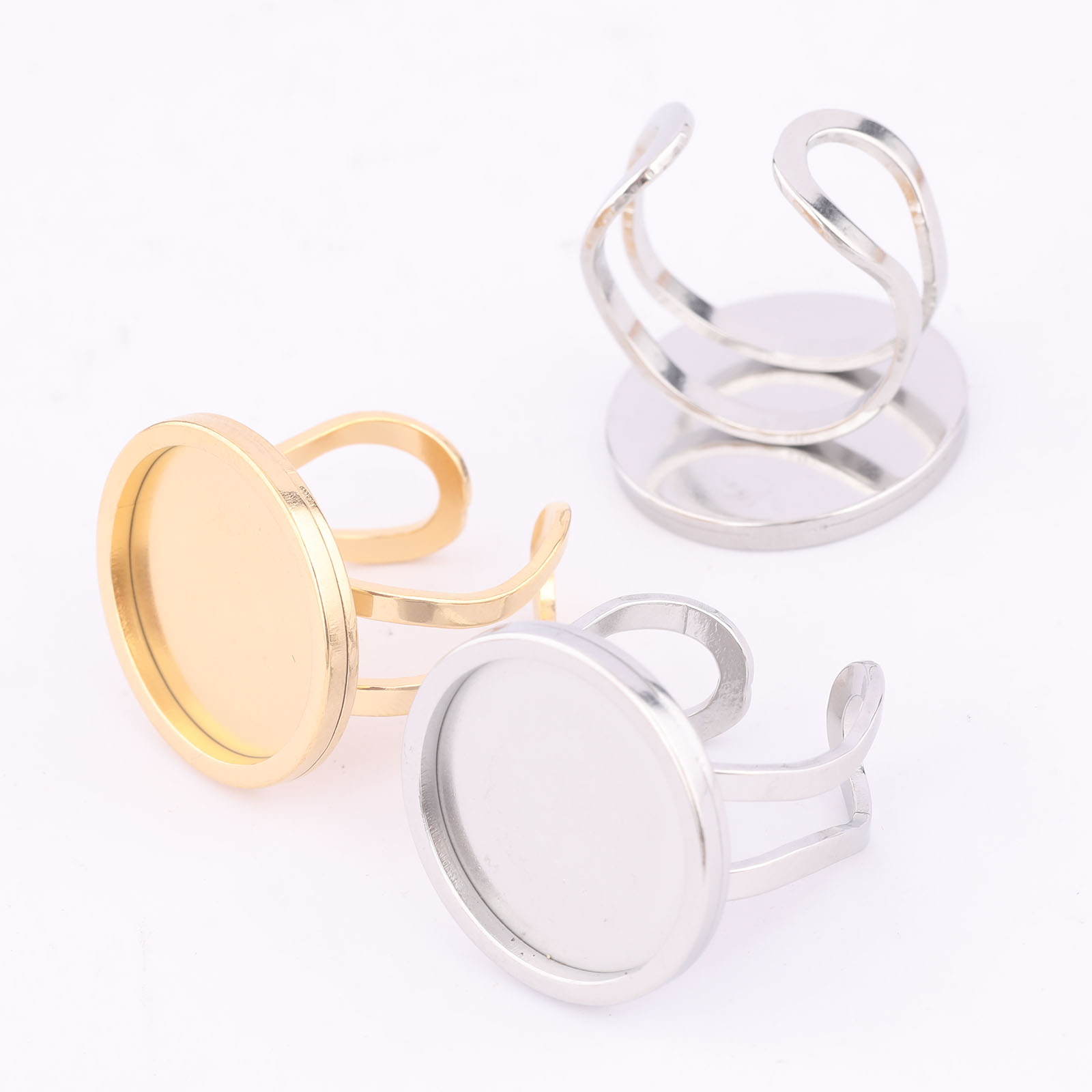 5 Buah 18Mm Bulat Cabochon Cin - Gold Plated Ring ulasan dan harga