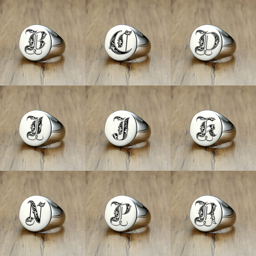 Vnox Cincin Stempel Awal Huruf - Mens Signet Ring ulasan dan harga